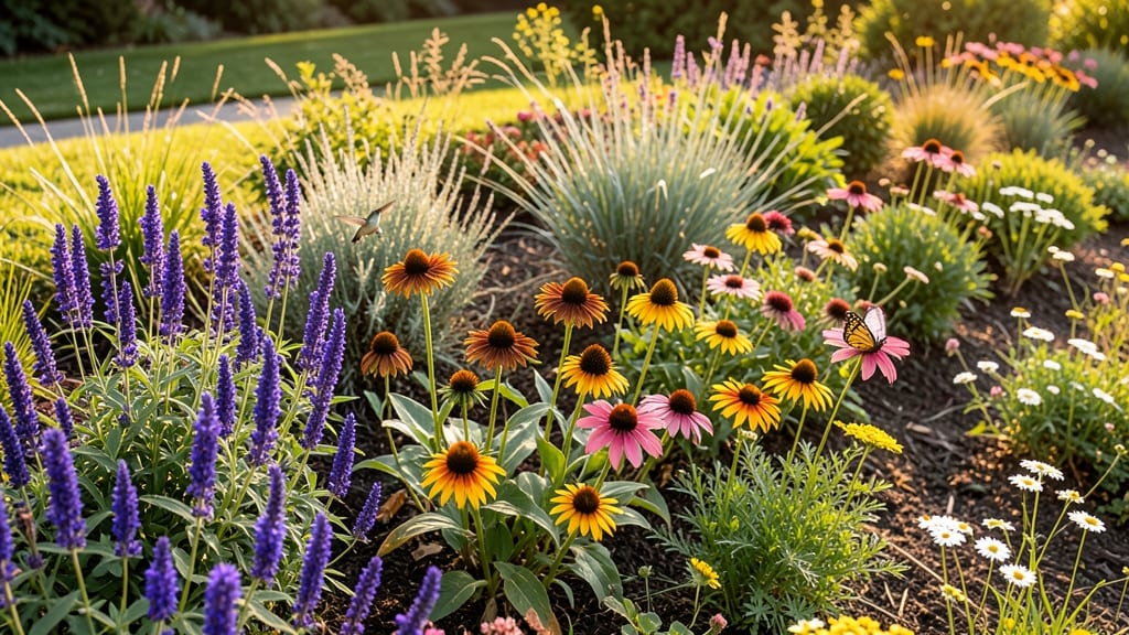 Sunny Border Garden With Pollinator-Friendly Blooms