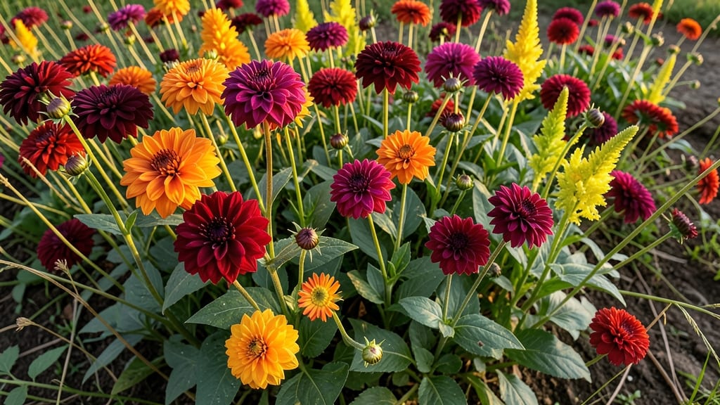 Cut-Flower Garden With Dahlias And Celosia