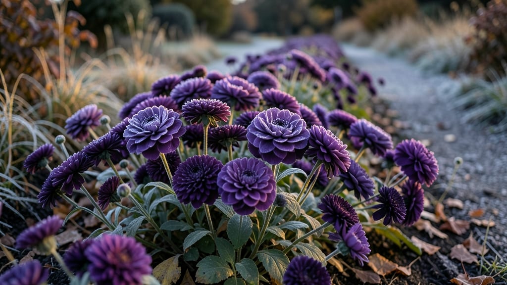 Deep Purple Mums And Asters Border