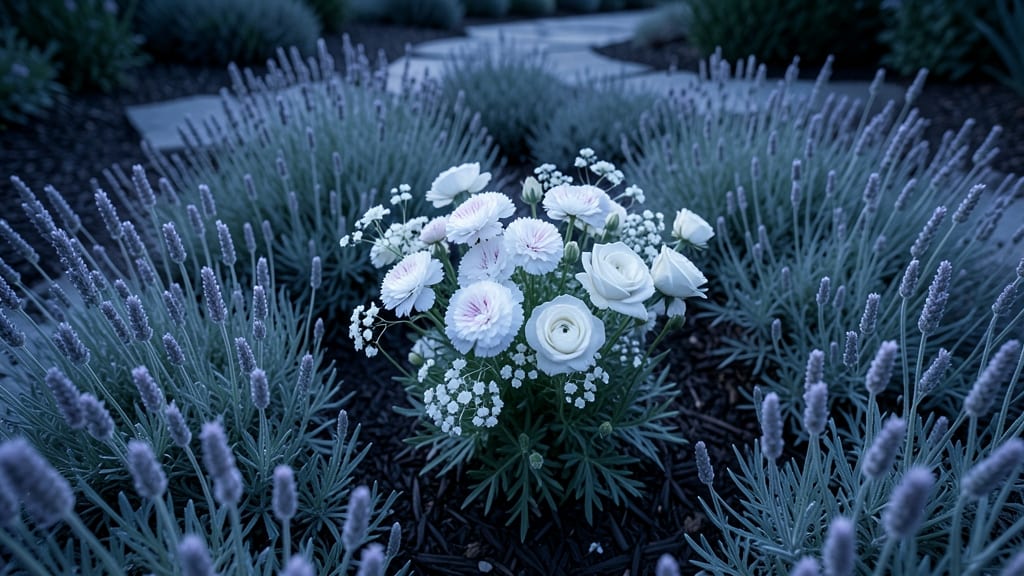 Moon Garden with Lavender and White Flowers