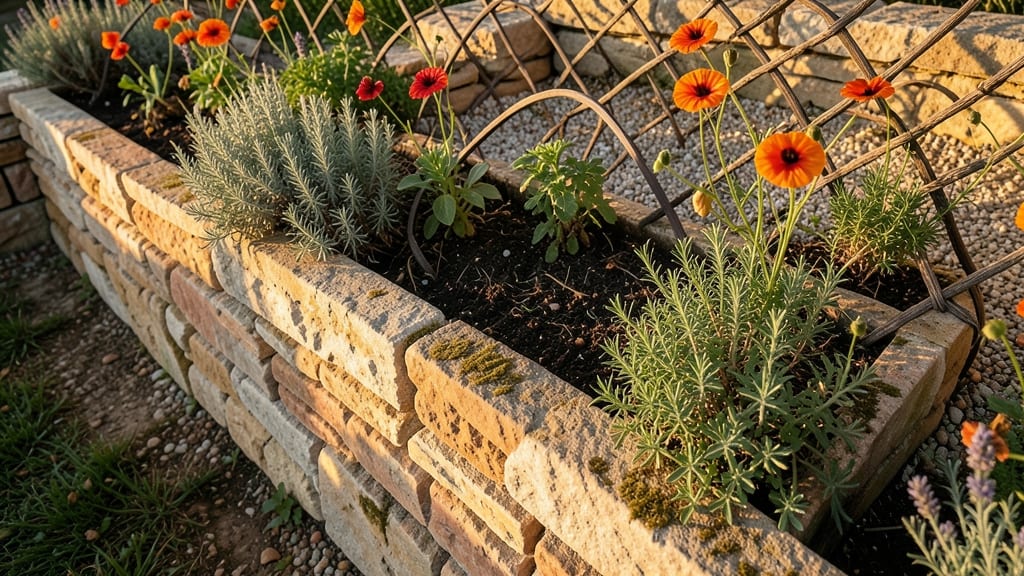 Tiered Stone Planter With Built-In Vine Trellis