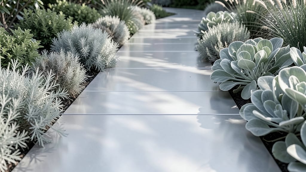 Modern Minimalist Walkway with Monochromatic Plants