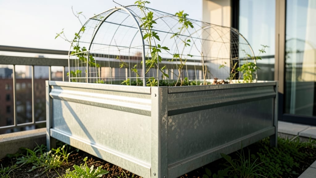 Metal Frame Raised Bed With Adjustable Wire Trellis