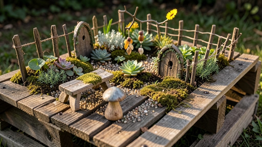 Pallet Fairy Garden With Miniature Furniture