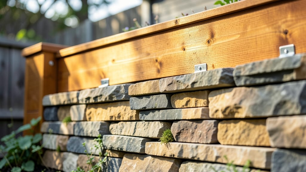 Stacked Stone and Wood Privacy Beds