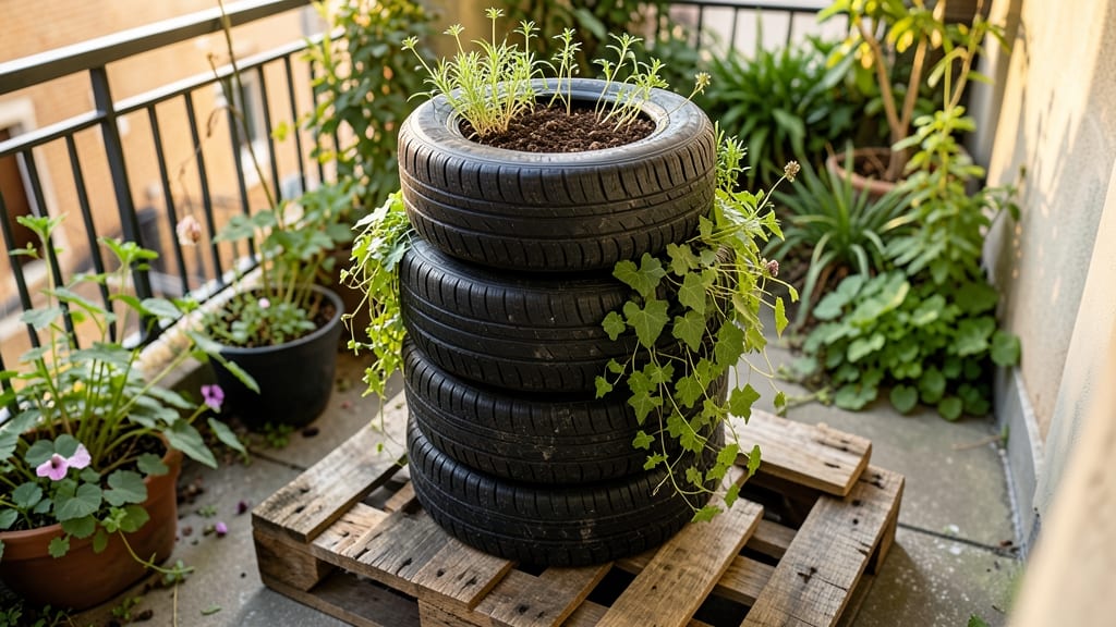 Vertical Tire Stacked Planters for Small Yards