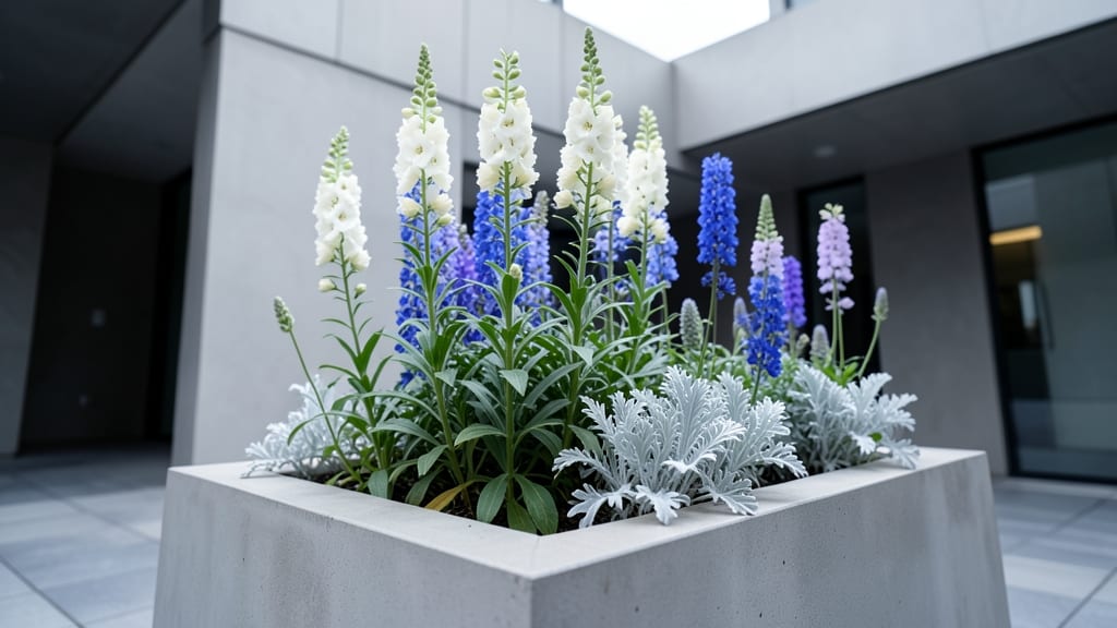 White Snapdragons with Blue Accents