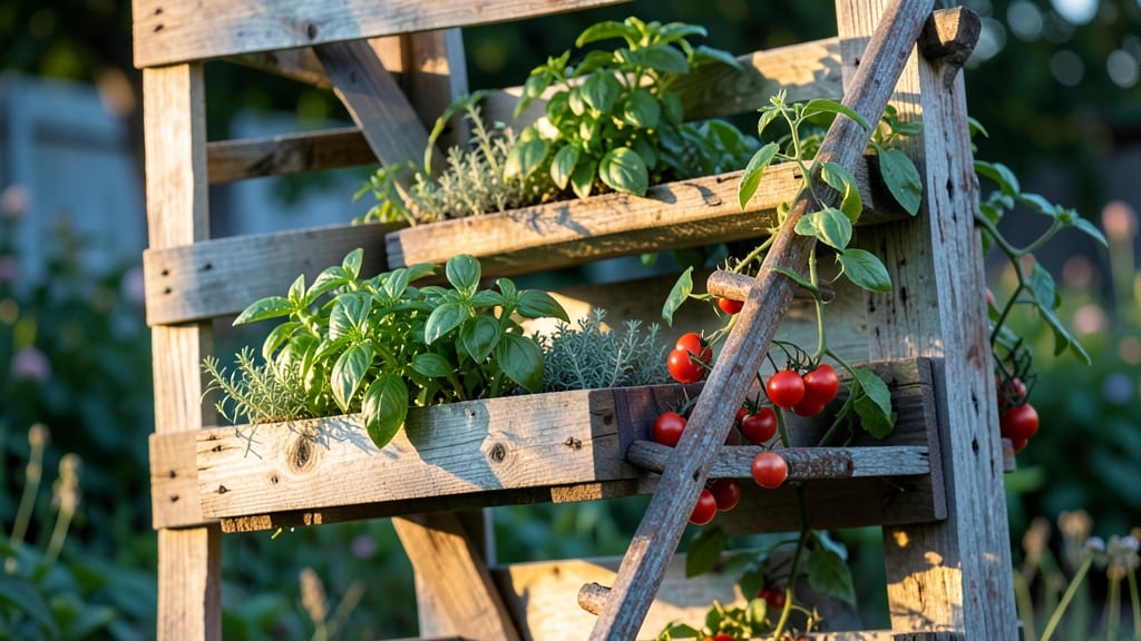 Pallet Wood Vertical Planter With Ladder Trellis