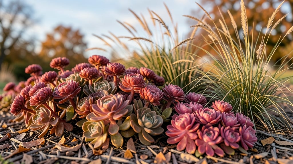 Autumn Joy Sedum Border with Ornamental Grasses