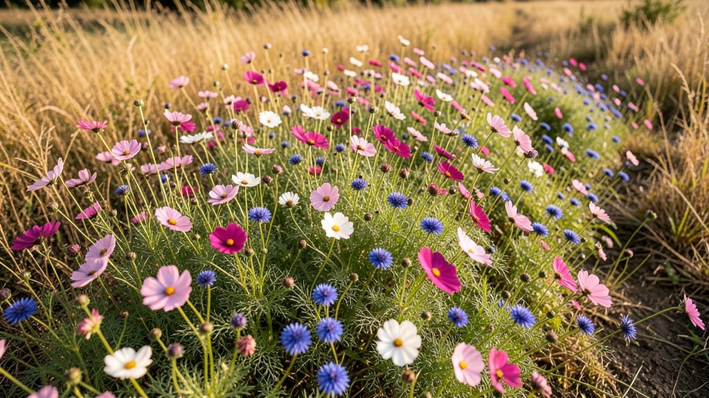 Pollinator Paradise With Cosmos And Bachelor's Buttons
