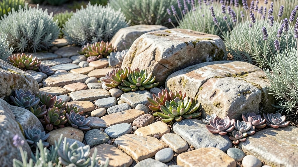 Rock Garden with Sedum and Sempervivum