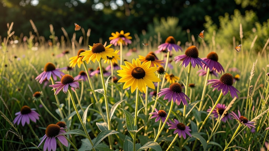 Butterfly Magnet With Black-Eyed Susans And Coneflowers
