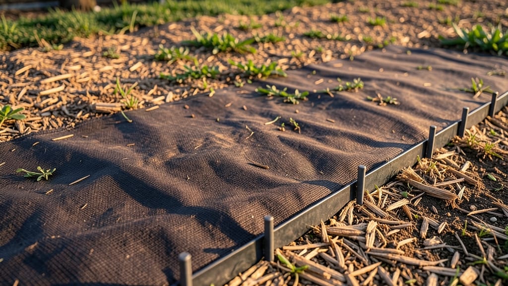 Landscape Fabric with Staked Edging
