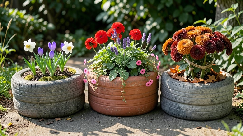 Tire Planters with Seasonal Color Changes