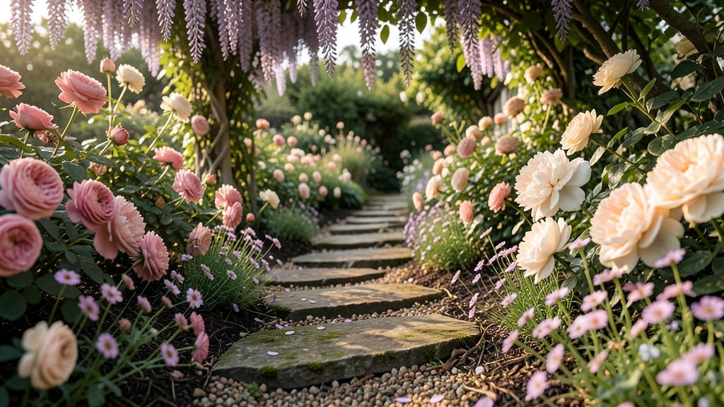 Stepping Stone Path with Cottage Garden Flowers
