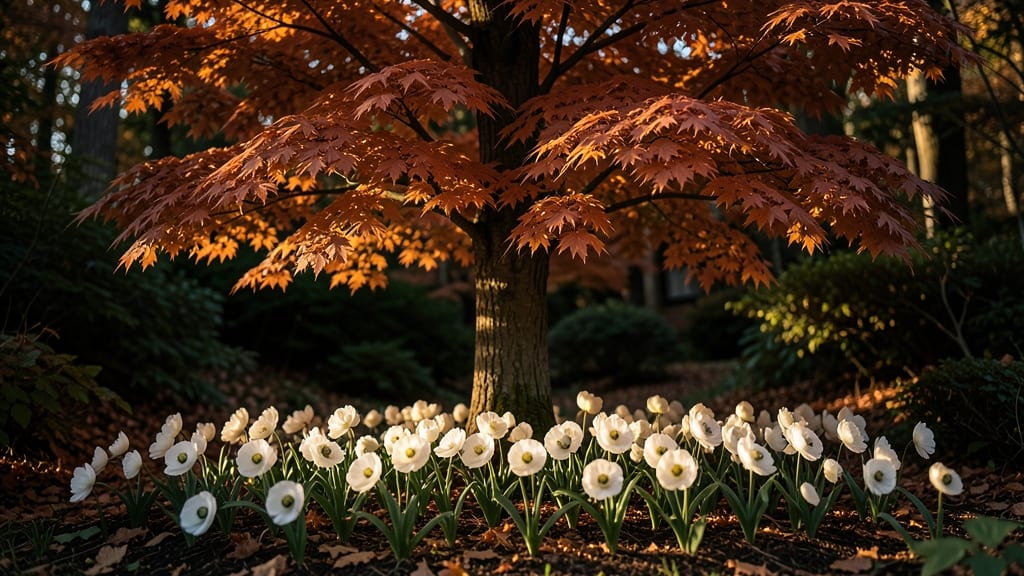 Copper Beech And Japanese Anemone Contrast