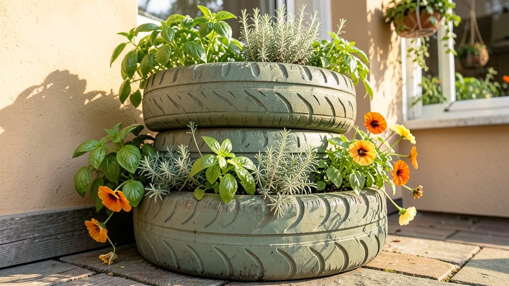 Tire Planters for Herbs and Edible Flowers