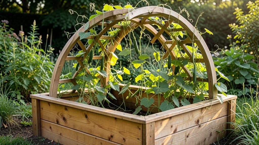 Cedar Raised Bed With Integrated Arched Trellis