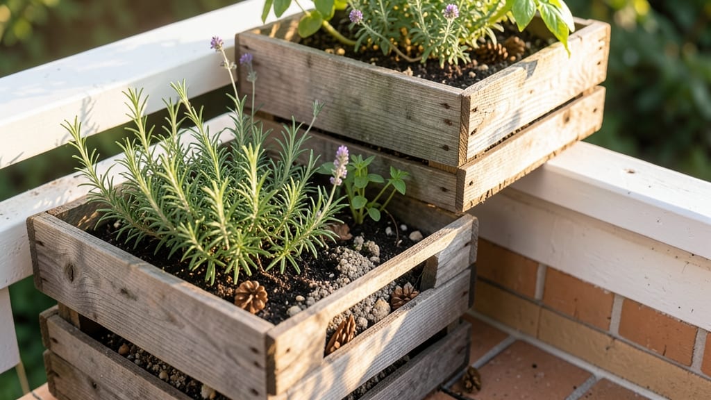 Rustic Wooden Crate Herb and Flower Planter