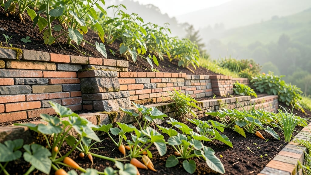 Brick and Stone Retaining Wall Bed
