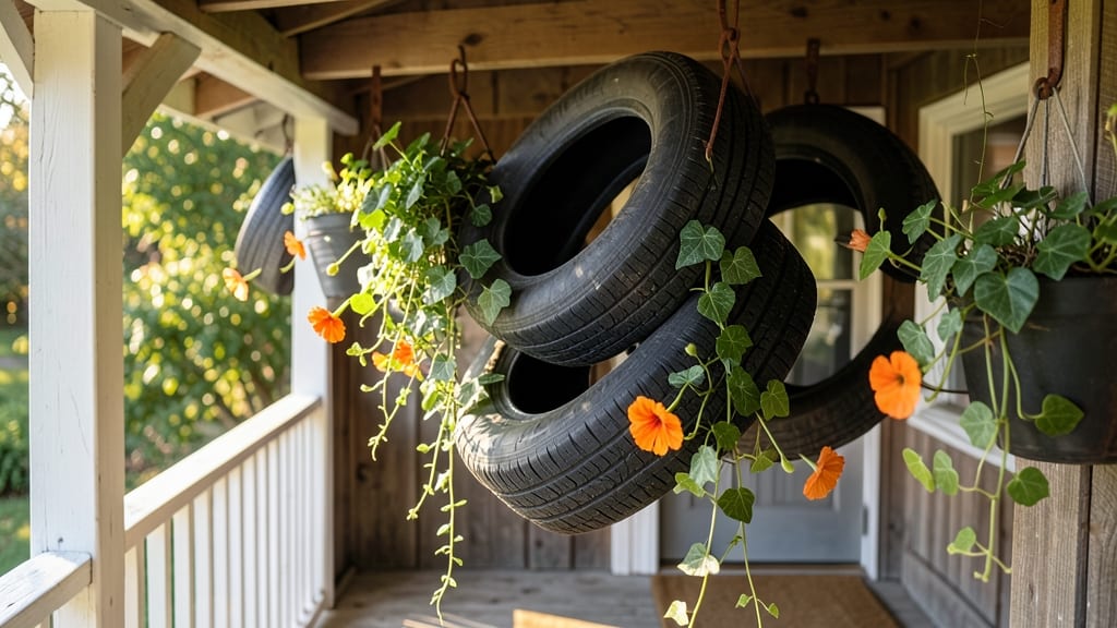 Tire Swag Planters for Porch Decor