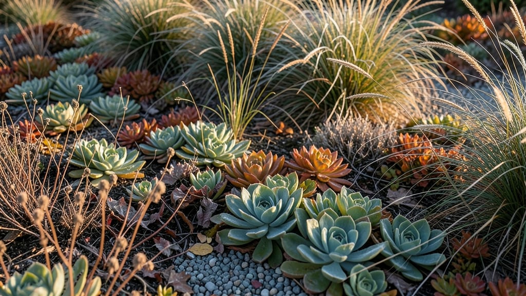 Frost-Kissed Sedum And Ornamental Grass