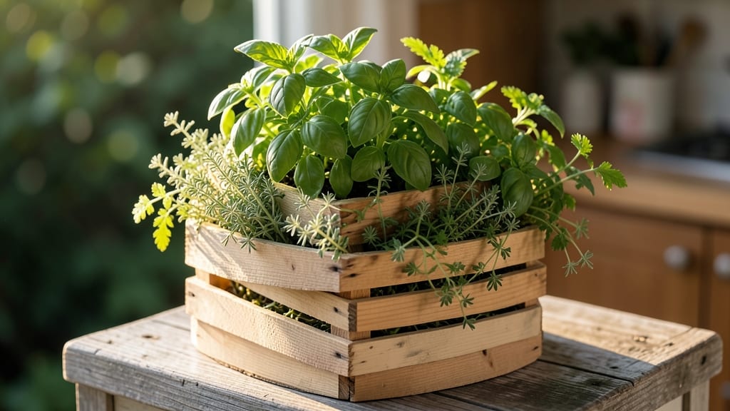 Wooden Crate Herb Spiral