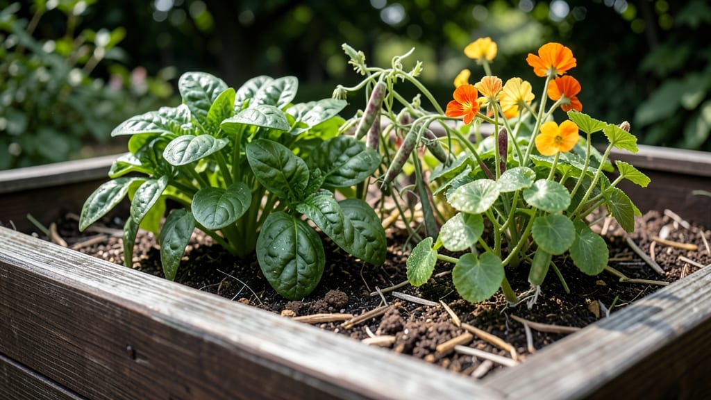 Spinach-Nasturtium-Bush Bean Trio